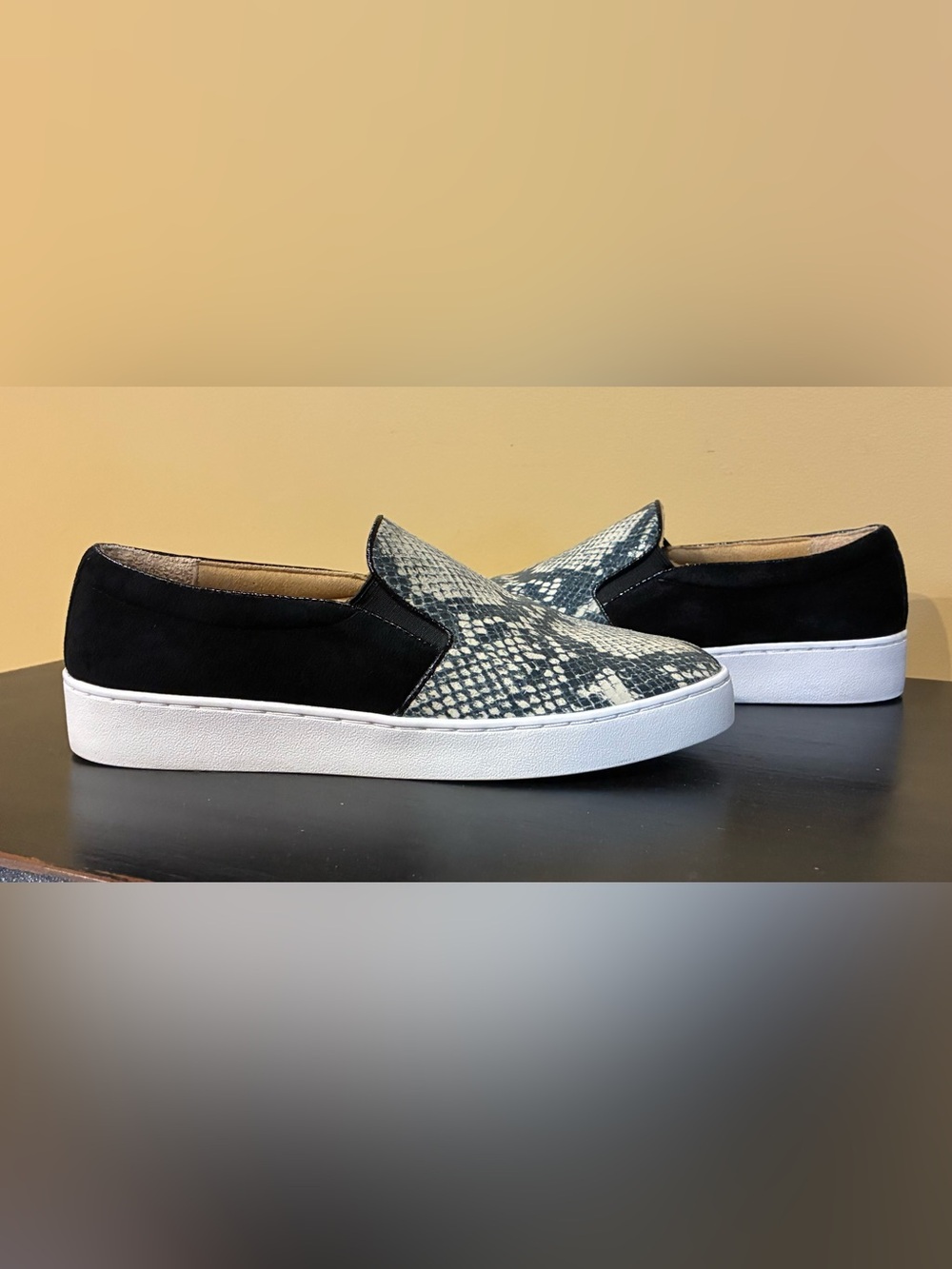 Vionic Splendid Midi Comfort Slip-On natural Snake & Black suede SZ 7M